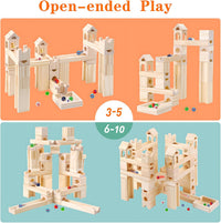 Migargle wooden marble run for kids, 80 piece pine track maze with glass marbles - view 3