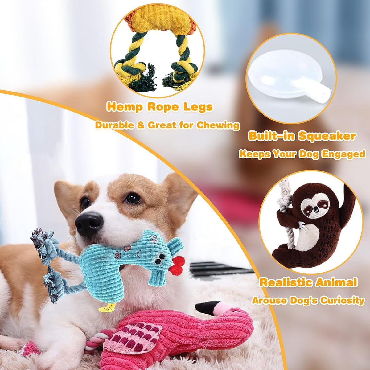 5 Pack Plush Dog Toys with Rope, Squeaky Dog Toys - 5 Pack Dog Toys - image 2