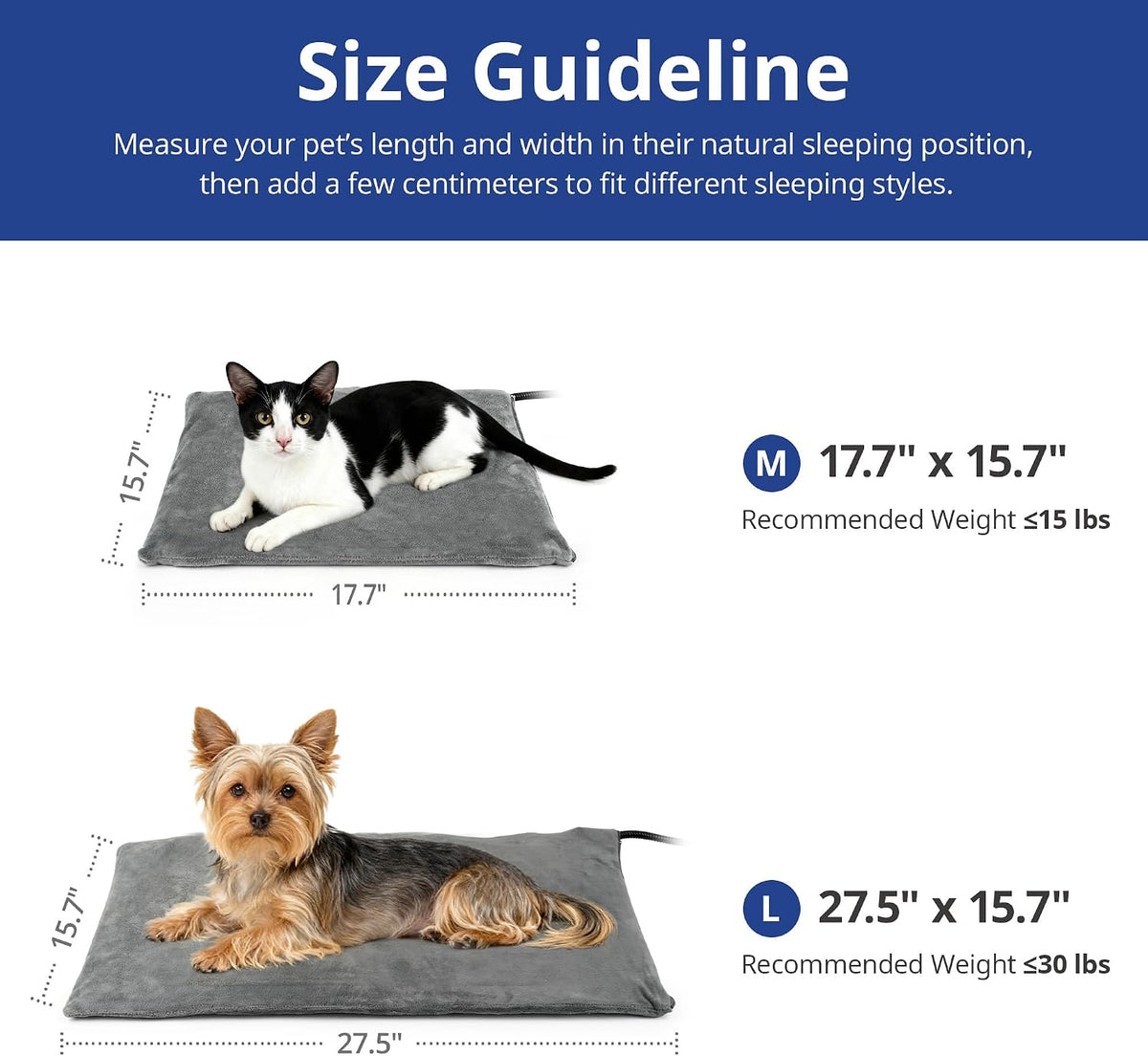NICREW Cat Heating Pad, Consistent Heat, 17.7"x15.7", 30W - Gray / 27.5"L x 15.7"W x 0.4"Th - image 4