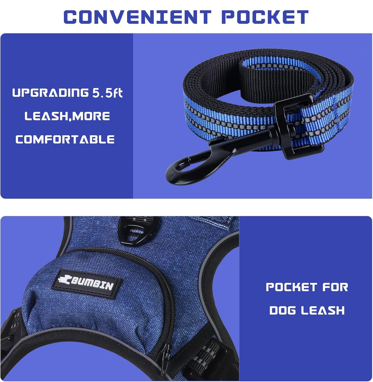 No Pull Dog Harness for Medium Dogs - Denim Blue / M - image 2