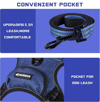 BUMBIN Dog Harness for Large Dogs, No Pull Adjustable No Choke Pet Vest with Dog Leash Fit Smart Reflective Pet Walking Harness for Training Easy Control Soft Handle Denim Blue M
