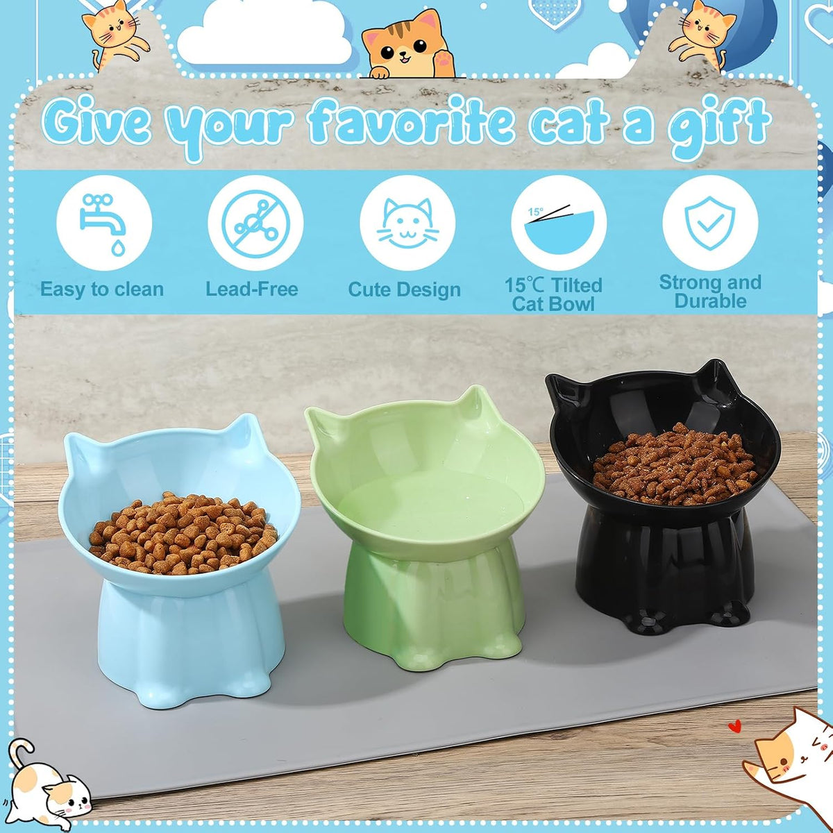 3 Pcs Raised Cat Bowl 15° Elevated Cat Food Bowl Tilted Cats Bowls - Blue, Black, Green - image 3