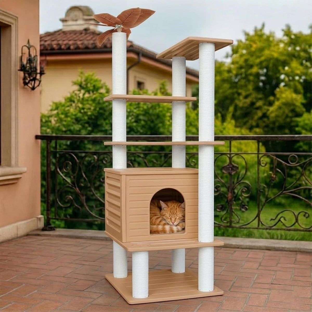 62"Tall Outdoor Cat Tree,Weatherproof Large Cat Condo with Scratching Posts – Essentials for Cats - CTT-6