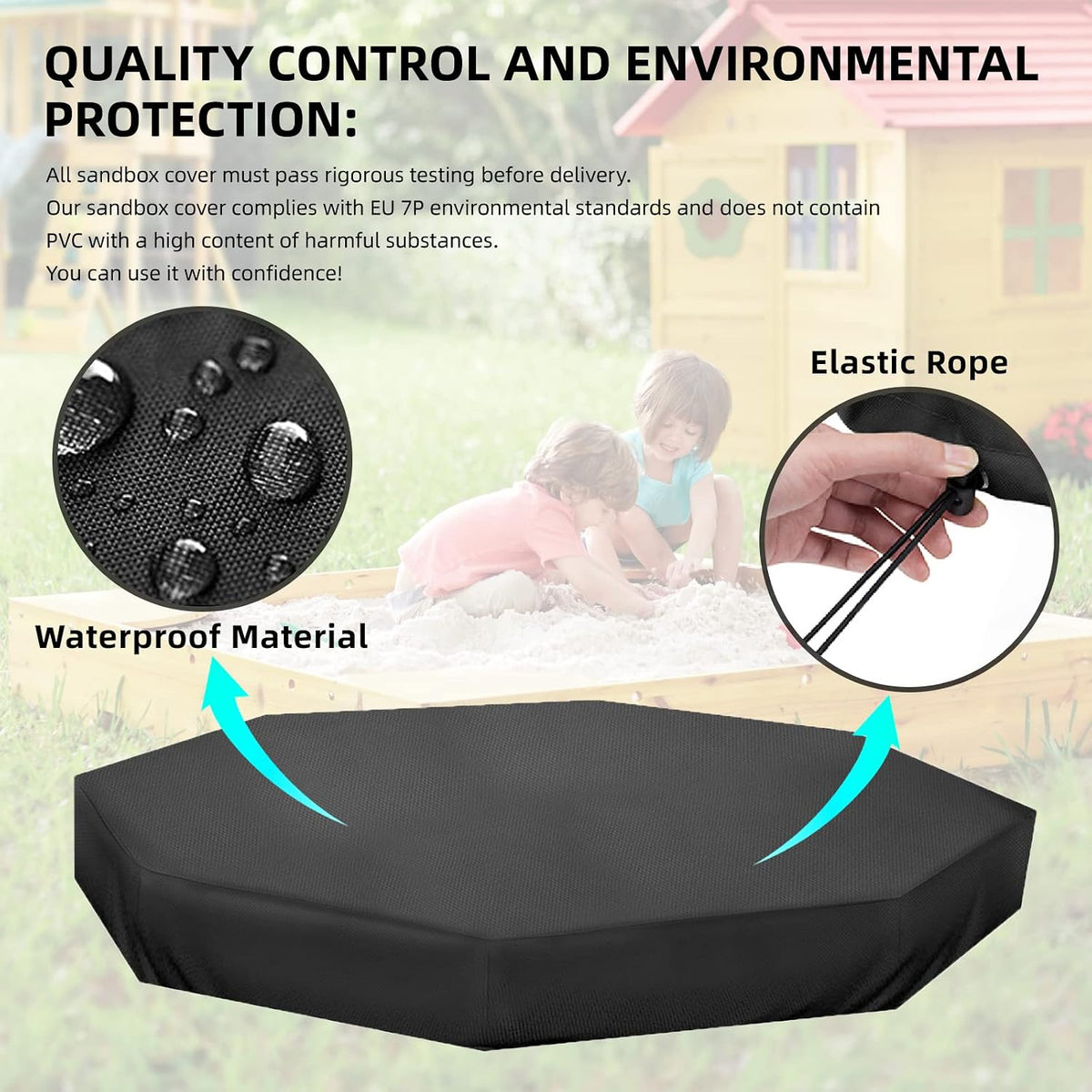 MRWiZMS black octagon sandbox cover in waterproof 420D Oxford fabric with drawstring - view 4