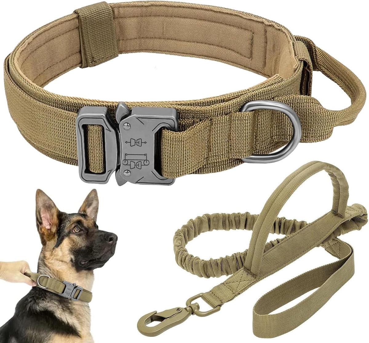 Tactical Dog Collar - Dog Collar with Control Handle for Medium Large Dogs – Essentials for Dogs - Brown Set / M