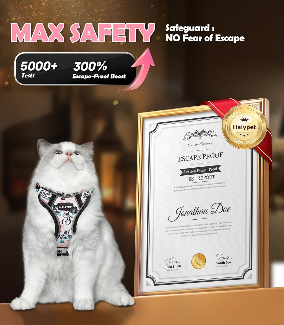 Cat Harness and Leash Set[MAX Safety 4th-Gen] Cute Escape Proof Vest - H603 Pro Inky Meowy / X-Small (4-6lb) - image 4