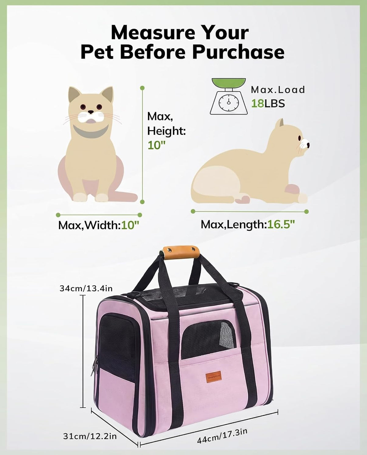 Morpilot Cat Carrier Soft for Large Medium Cats and Puppy up to – Essentials for Dogs - Pink / 17.3"L x 12.2"W x 13.4"H - image 4