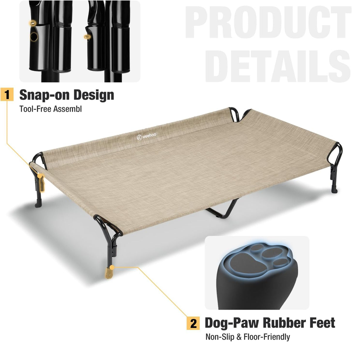 Veehoo Cooling Elevated Dog Bed - Beige Coffee / 50.5"L x 33.5"W x 12.0"Th - image 3