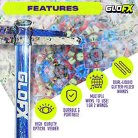 GloFX blue Liquid X kaleidoscope tube with blue and white glitter Vision Wands - view 7