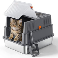FURTIME Stainless Steel Litter Box with Lid - Small / Grey
