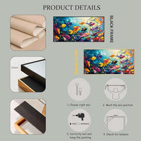 School of Fish Printed Canvas Wall Art – Framed Abstract Ocean Print – Vibrant Fish Wall Decor for Living Room, Bedroom, Office (Gold Framed, 39"x19"|100x50cm)