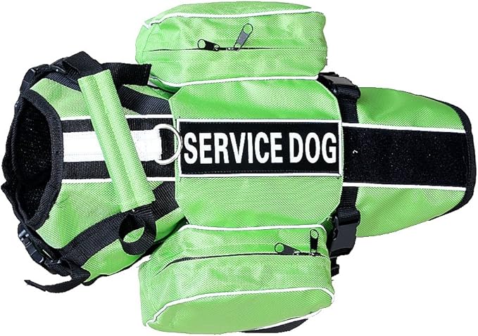 Serijoars Dog Vest Harnesses with Saddlebag Backpack for Camping & Travel - Reflective Hound Hiking Backpack Saddle Bag - Lightweight Vest Harness for Medium & Large Dogs (Green, L)