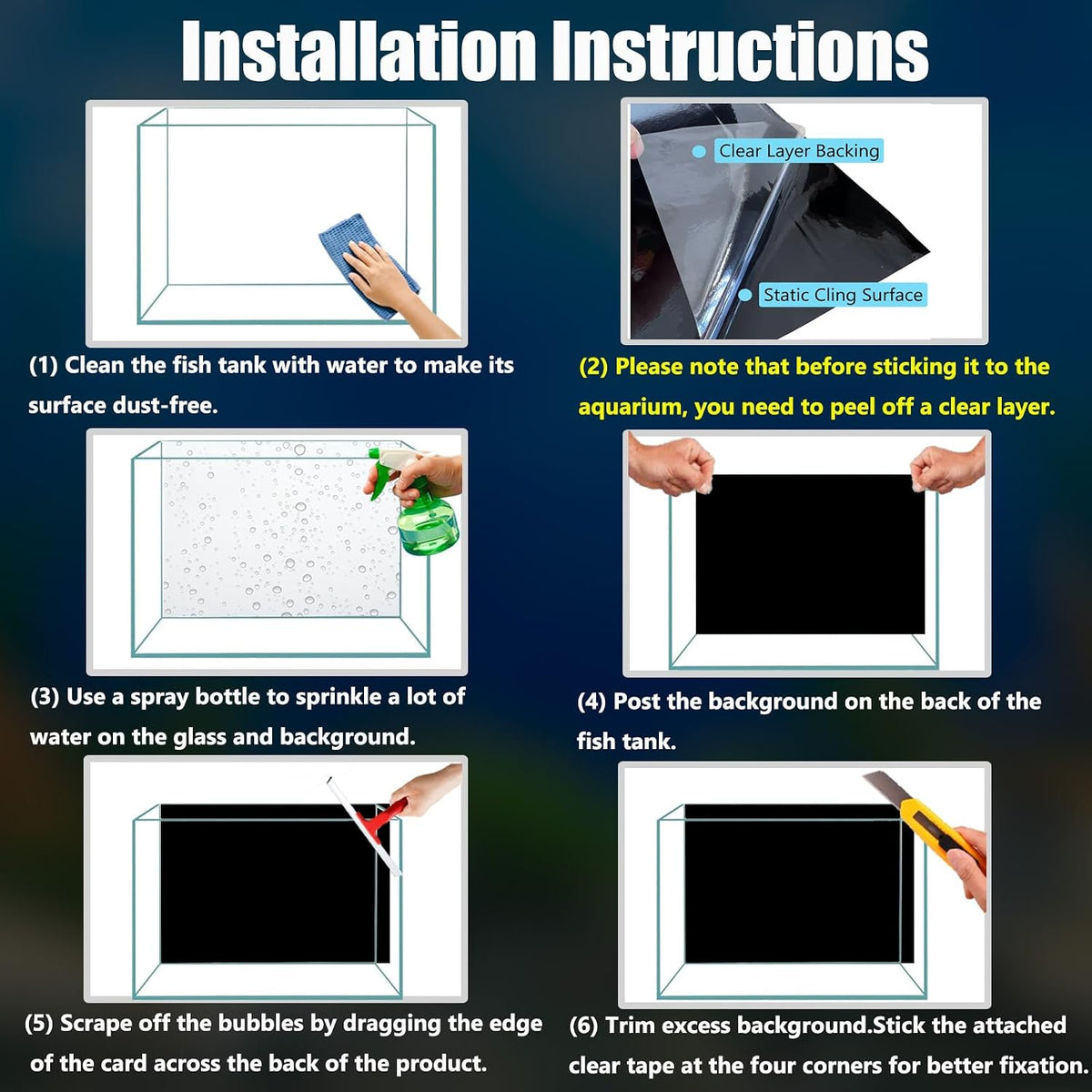 XCNO Black Aquarium Background Fish Tank Film, Static Cling - 31.5" x 15.7" In - image 4