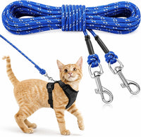 Reflective Cat Long Leash 15 FT - 50 FT / Blue