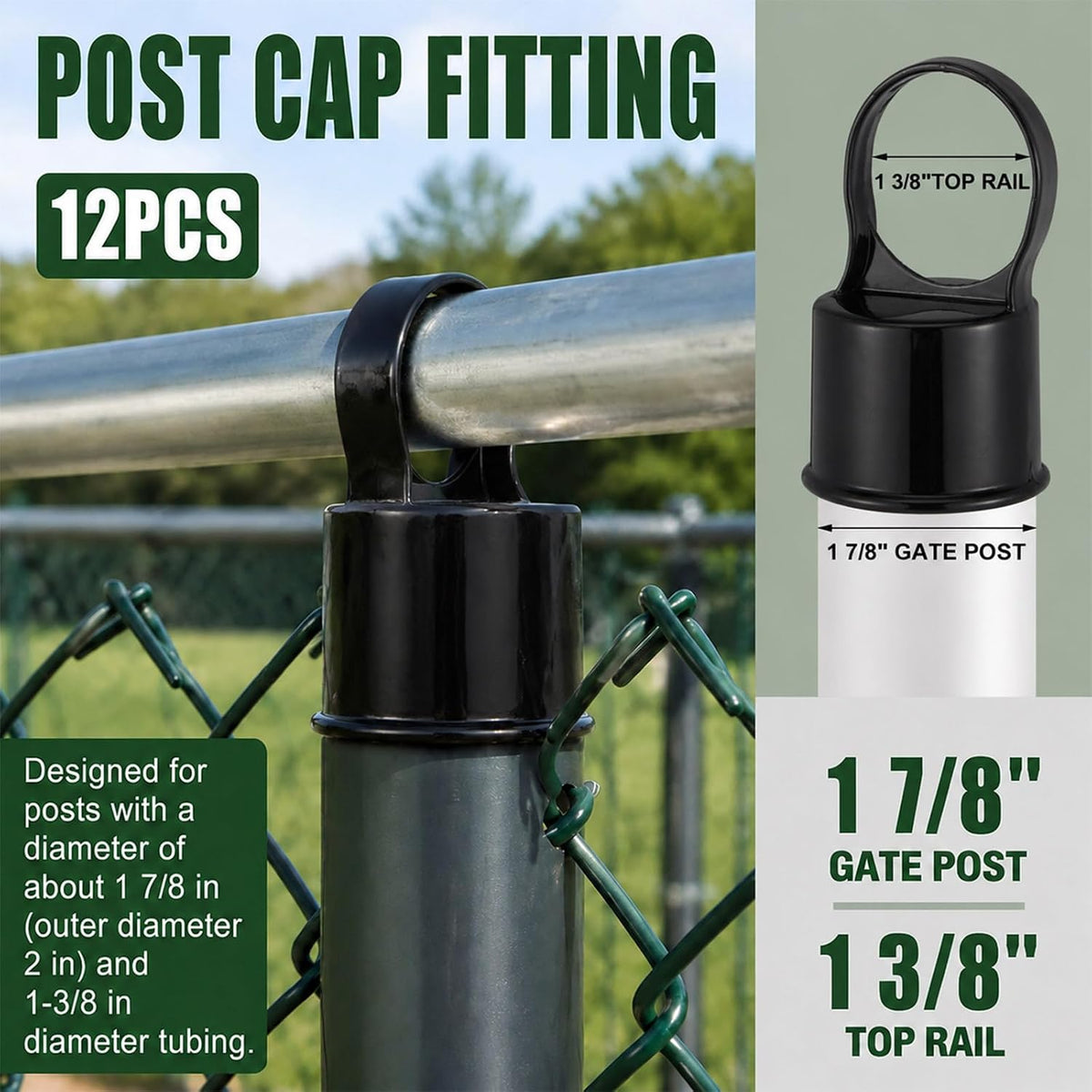 Therwen 12 pack aluminum chain link fence ring caps for 2-3/8 inch posts - view 28