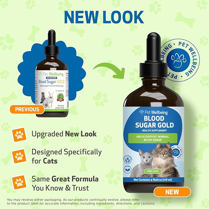 Pet Wellbeing Blood Sugar Gold for Cats - Healthy Blood Sugar Levels, Pancreas & Liver Function, Devil’s Club, Gymnema - Veterinarian-Formulated Herbal Supplement 4 oz (118 ml)