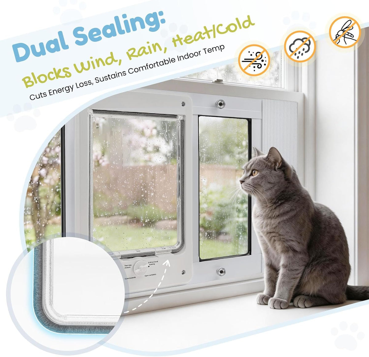 Cat Door for Window & Small Dog, Quick Damage-Free Install - XL: Fits 36"-40" Width / Extra‑Tall Height(H:15.3") - image 4