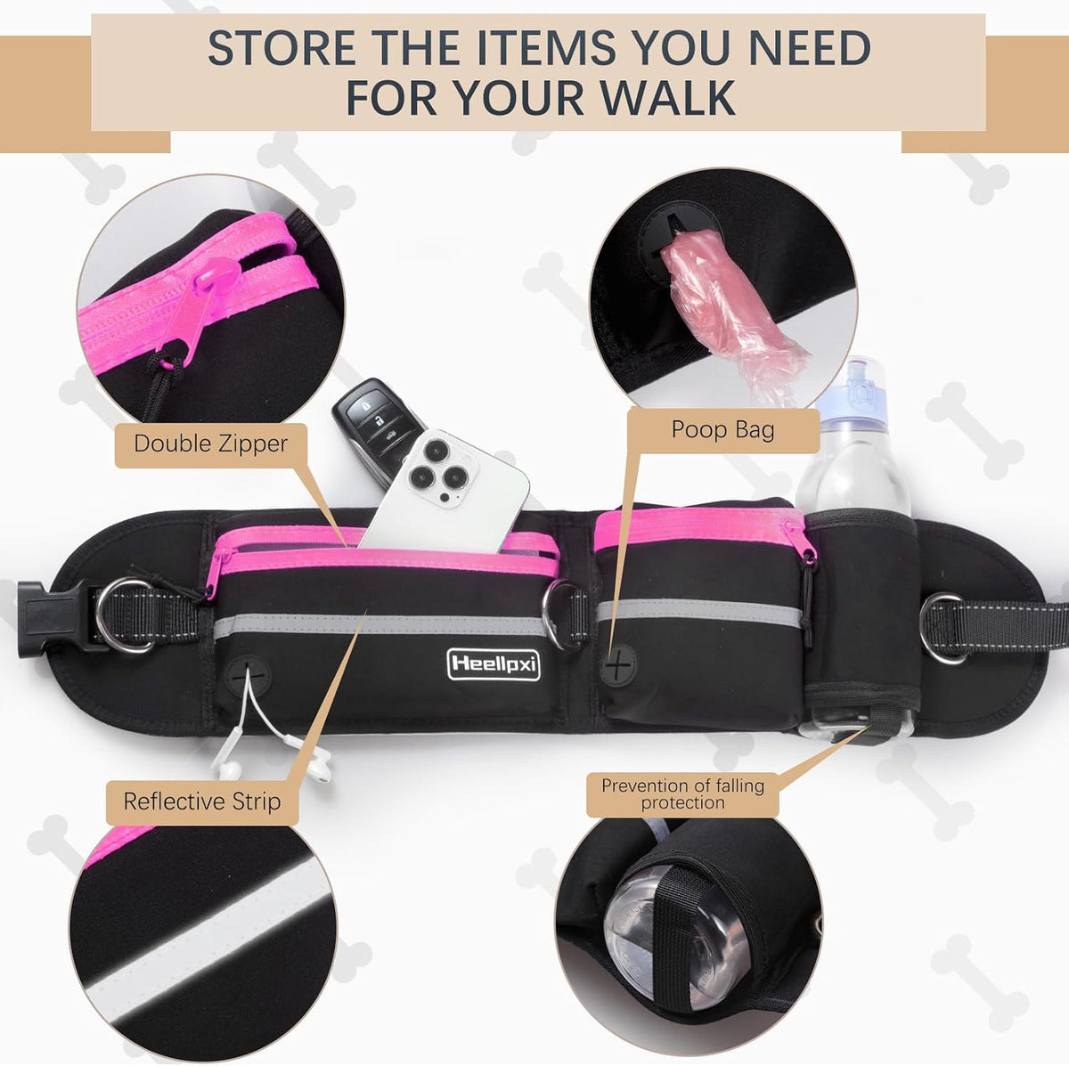 Hands-Free Dog Leash with Pouch - Pink - image 3