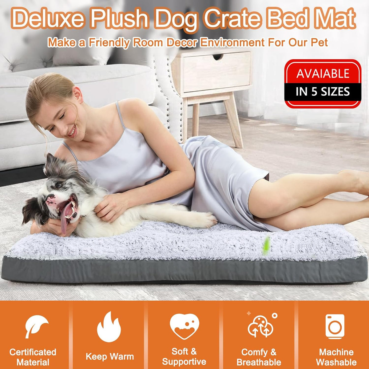 POCBLUE Deluxe Washable Dog Bed for Large Dogs Dog Crate Mat 35 Inch - 35.0"l X 23.0"w X 3.5"th / Grey - image 2