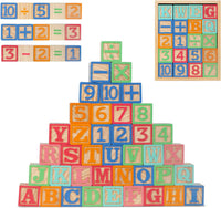 ABC Wooden Building Blocks for Toddlers 1-3 Large - 40 abc blocks tray