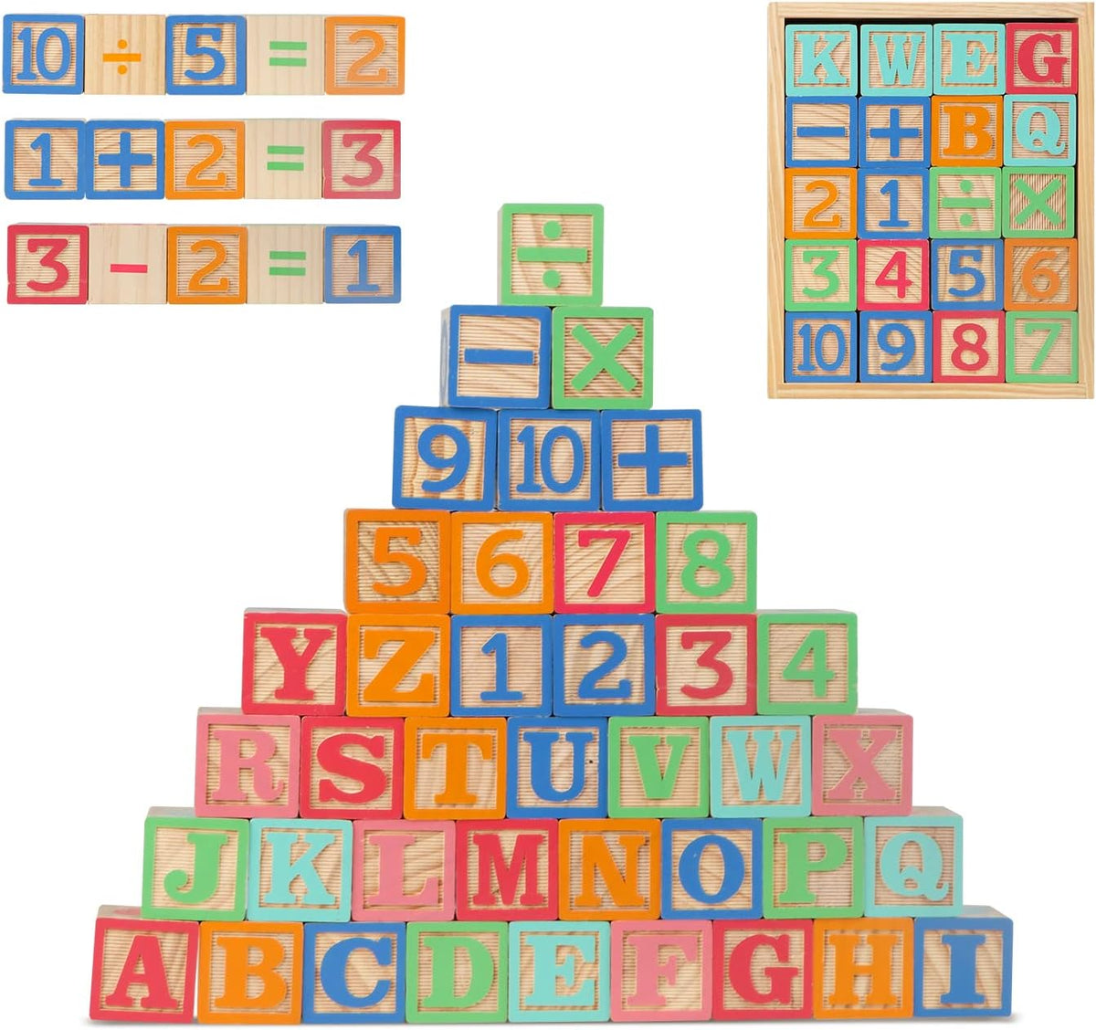 ABC Wooden Building Blocks for Toddlers 1-3 Large - 40 abc blocks tray