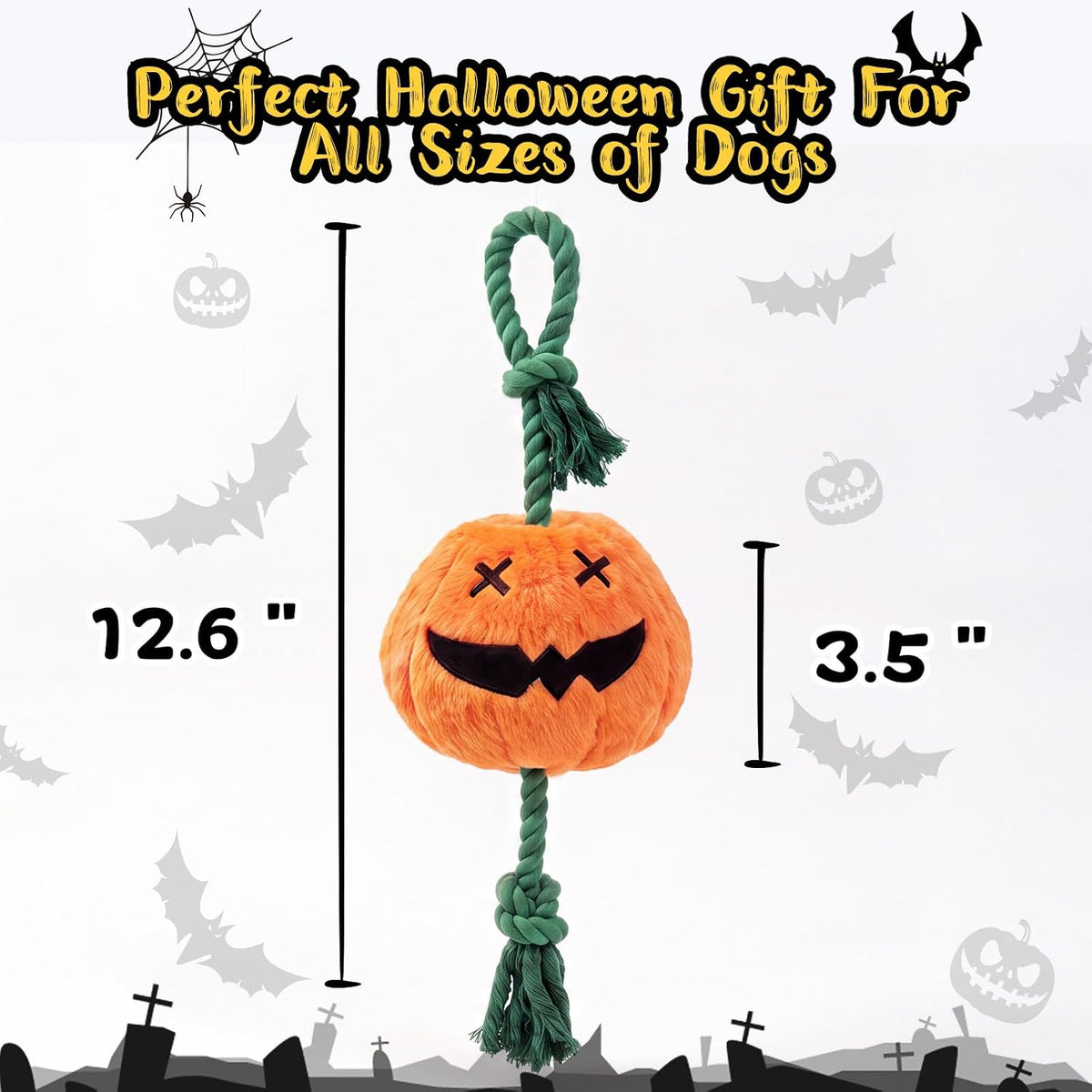 Halloween Fall Pumpkin Squeaky Tug Rope Dog Toys for Small & Medium - Halloween Jack-o-lantern Pumpkin - image 4
