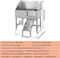 Dog Washing Station 38'' Stainless Steel Pet Grooming Tub for Large Dogs Over-Size Professional Dog Grooming Bathtub Station Wash Shower Sink Pet Grooming Bathtub Station,Right Door