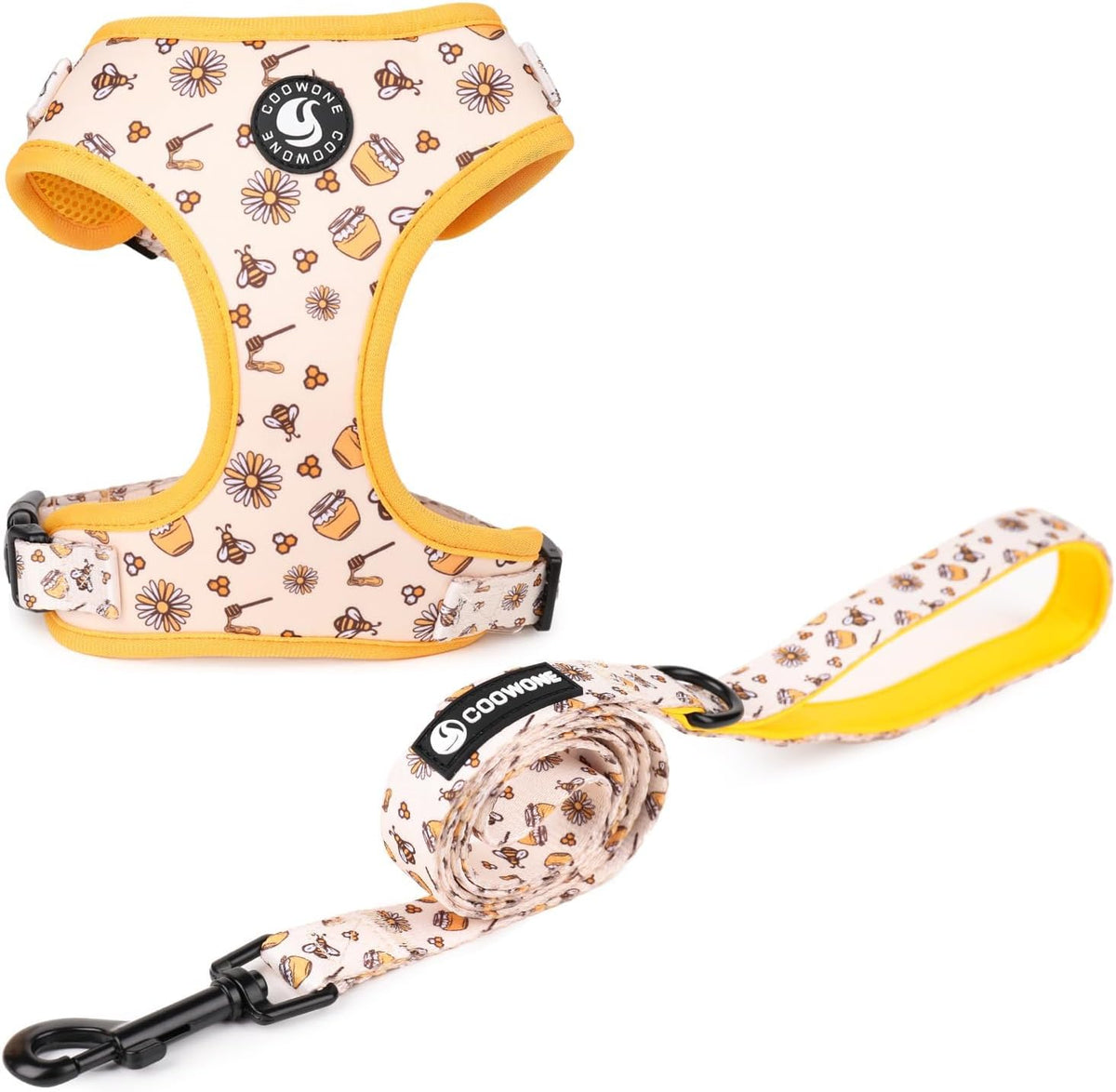 Dog Cat Harness and Leash Set - Honeybee / XS (Neck 9"-11"; Chest 11"-13")