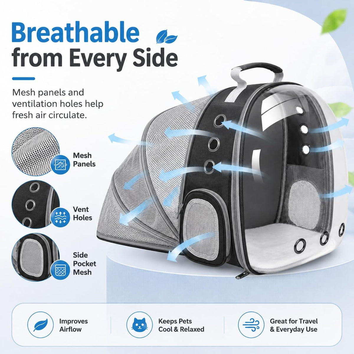 Expandable Cat Carrier Backpack with Bubble Window - Black - image 4