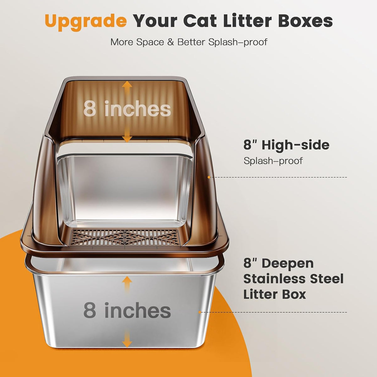 Tripamin 15”Stainless Steel Cat Litter Box Enclosure - Translucent brown / XX-Large - image 3