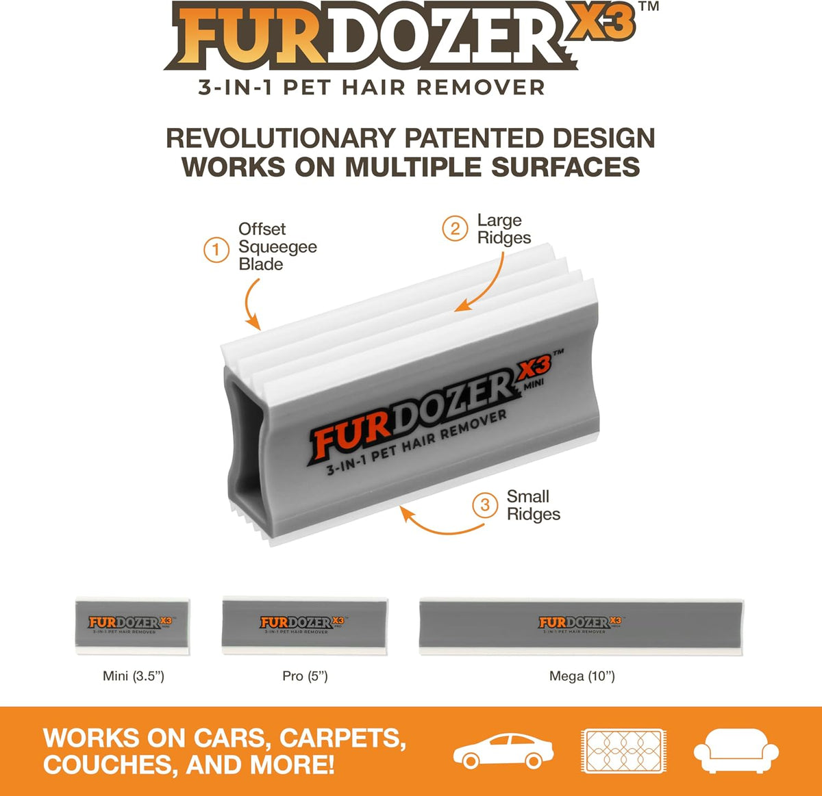 FurDozer Pet Hair Remover & Auto Detailing Tools - Gray / X3 MINI - image 2