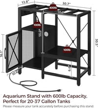 20-37 Gallon Fish Tank Stand, Aquarium Stand with Power Outlet and Storage Cabinet, Heavy Duty Tank Stand Suitable for Turtle Tank, Reptile Terrarium, for Home Office, Black FTHB40E01