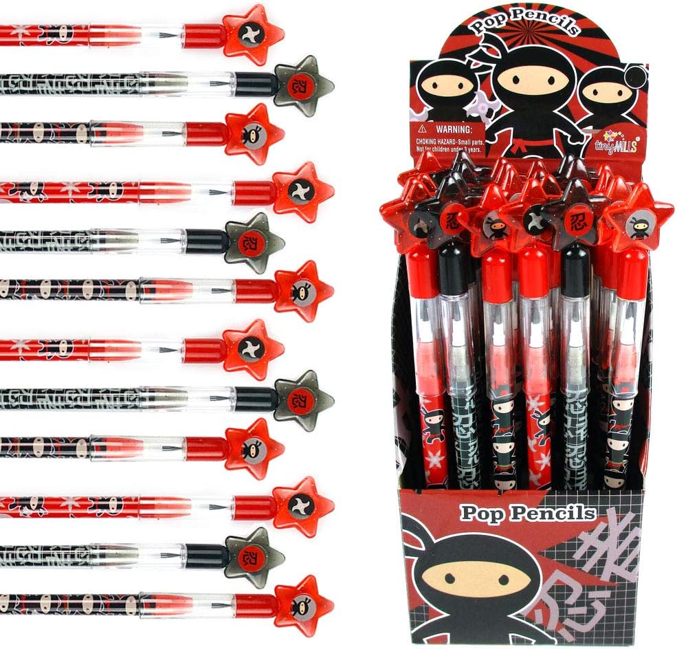 TINYMILLS 24-pack ninja stacking push pencils with star-shaped eraser caps