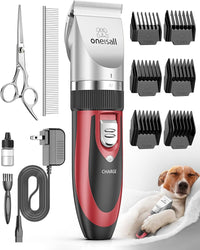 oneisall Dog Clippers Low Noise Grooming Kit for Dogs Cats Pets – Essentials for Dogs - Red