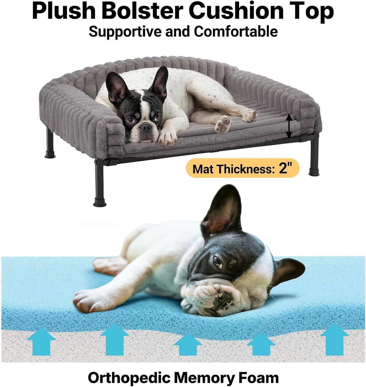 Veehoo Elevated Dog Bed with Bolster Cushion - Grey / 30.0"L x 20.0"W x 8.3"Th - image 3