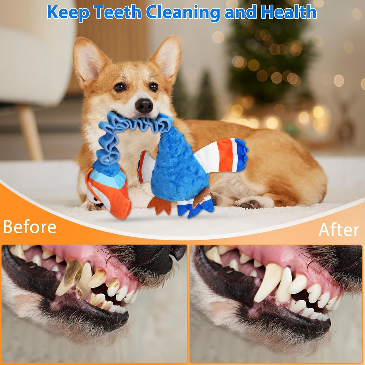 Squeaky Dog Toys for Large Dogs, Tough Tug of War Puppy Toy - Blue / Toucan - image 4