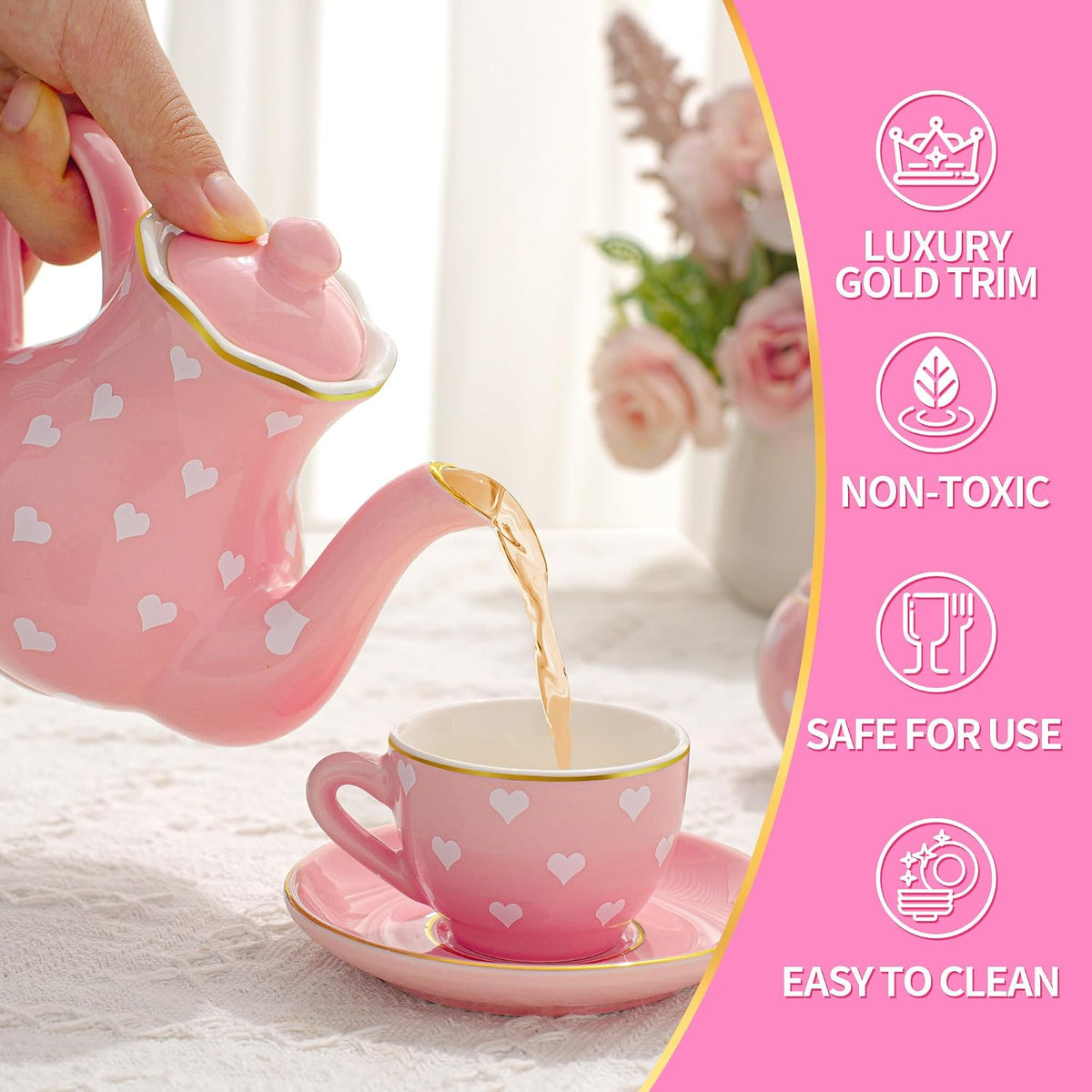 TUZT Tea Party Set for Little Girls Ages 3-8 - Pink Heart - image 3