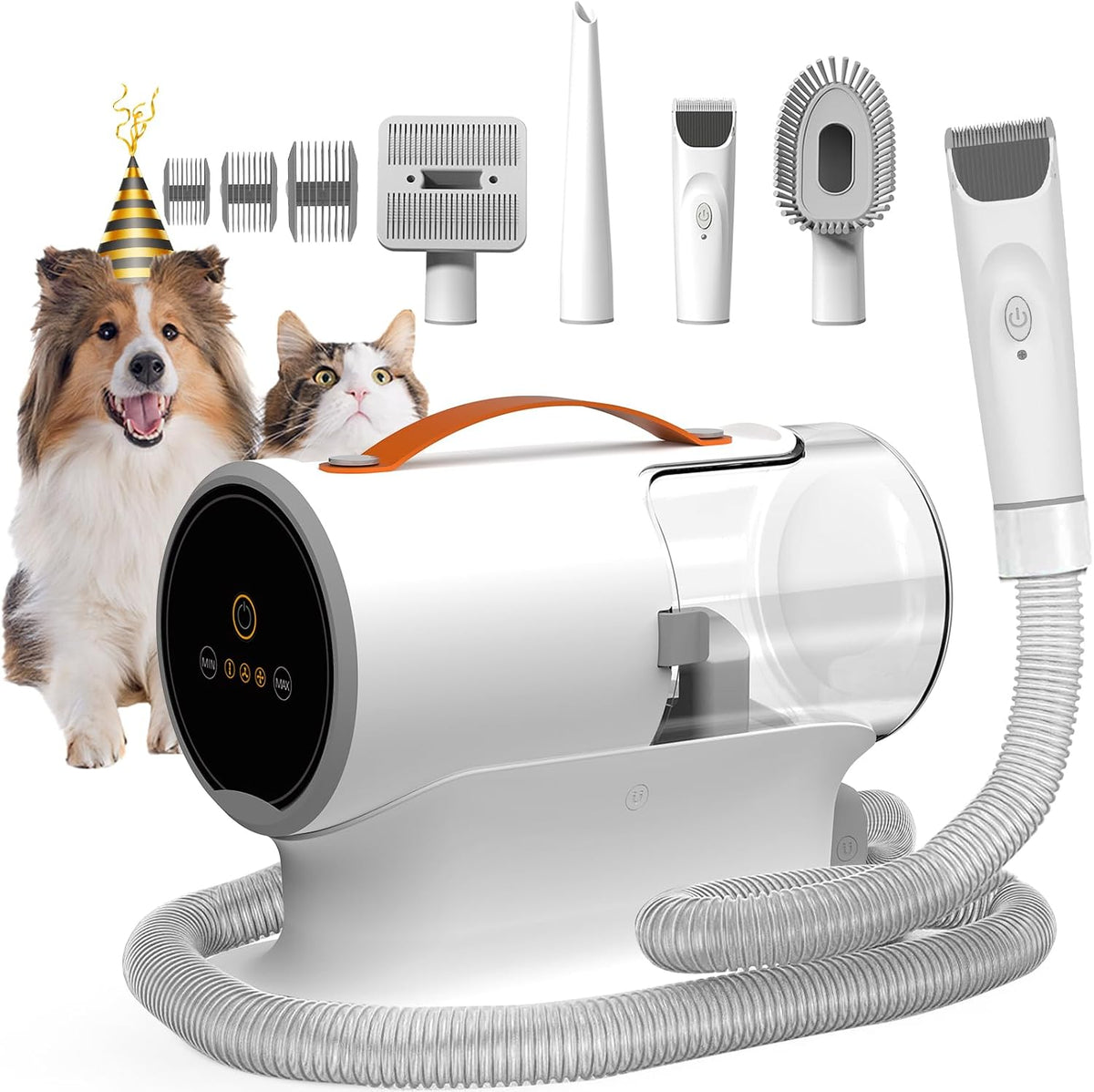 Dog Grooming Vacuum Kit with Clippers, 12000Pa Strong Suction - Milk White
