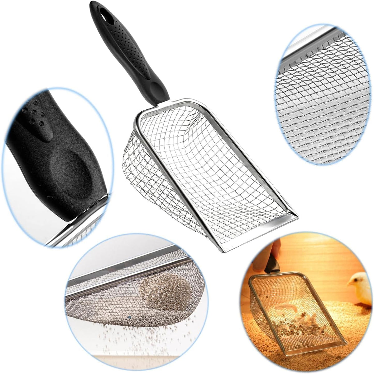 Cat Litter Scoop, Stainless Steel Cats Sturdy Mesh Scooper Kitty Metal Scooper Long Handle Scooper - 5mm Cat Litter Scoop - image 4