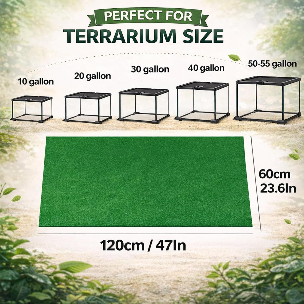 47" x 24" Large Reptile Carpet Terrarium Liner Bedding Reptile - Green - image 3