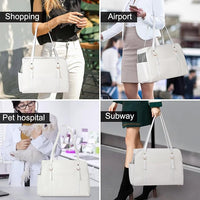 Dog Carrier Purse, Fashion Leather Pet Carrier with Pockets, Airline Approved Soft Sided Dog Carrying Bag for Puppy Cat Dog White