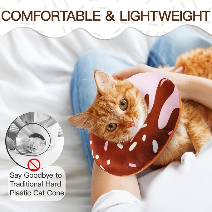 Cat Cone Collar Soft, Cute Cat Donut Collar After Surgery, Adjustable Kitten Recovery Cones to Stop Licking, Lightweight Neck Elizabethan Collars for Cats Kittens (Chocolate, Large)