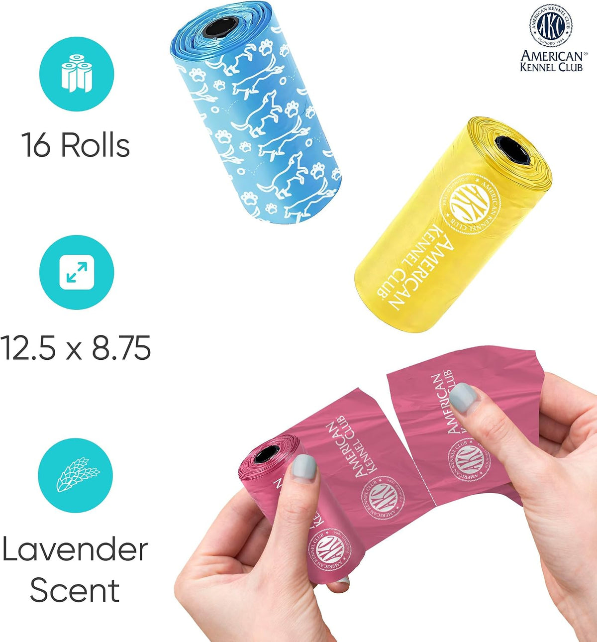 AKC Dog Poop Bags, 16 Rolls, Easy-Tear Bags, Assorted Colors - Lavender Scented / 240 Count - image 4