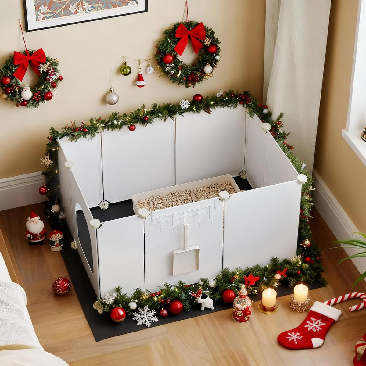 HOOBRO Cat Litter Box Enclosure with Large Oxford Mat - White - image 2