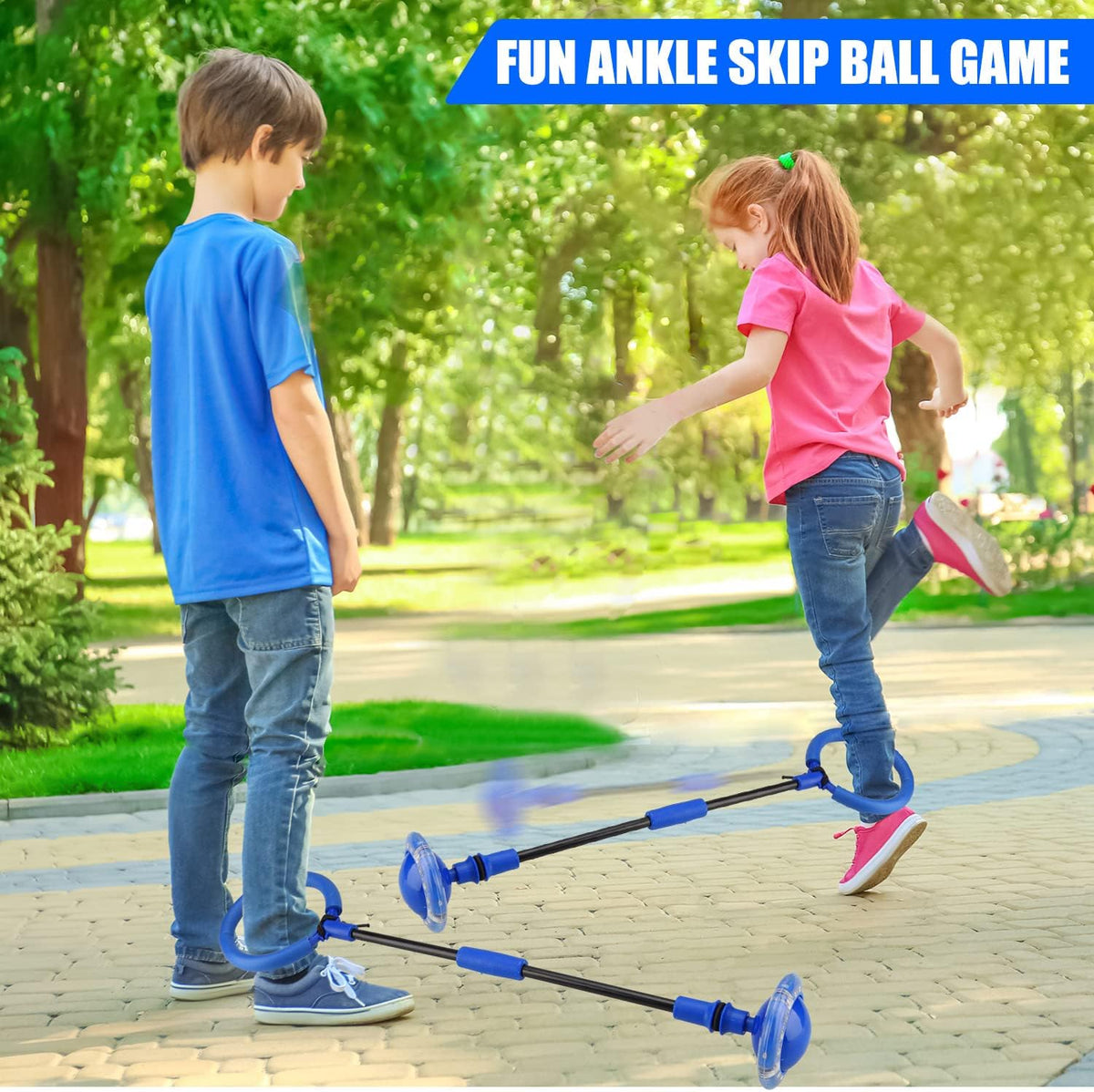 Ankle Skip Ball for Kids, Portable Foldable Flash Wheel Skip Ball Toy – Fun for Kids & Family - Blue - image 2