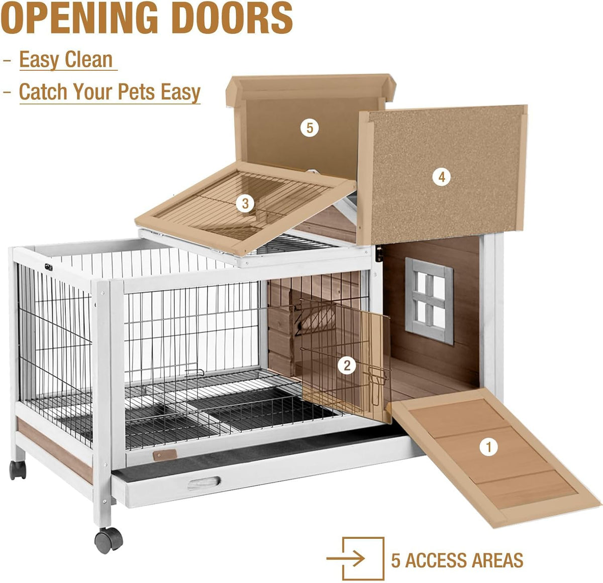Rabbit Hutch Indoor Bunny Cage Outdoor Wood House With Wire Mesh - image 3