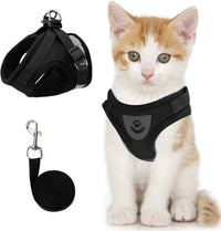 Cat Vest Harness and Leash Set - Black / X-Small (Chest: 8"-9")