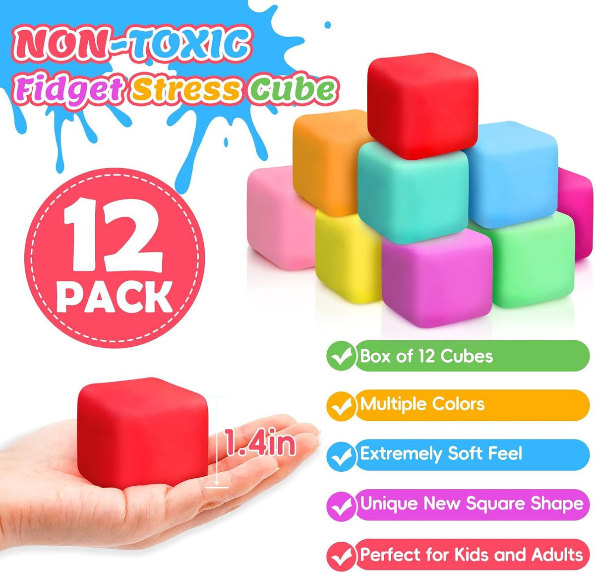 VISCOO 12 Pack Slow Rising Stress Cube - 1.4 in 12 Packs - 12 Colors - image 2