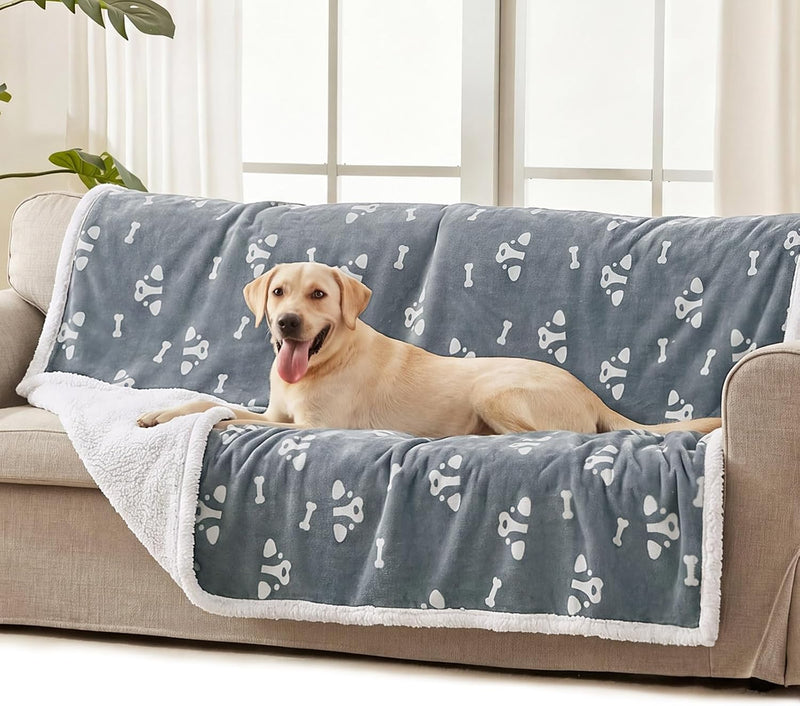 Luciphia Waterproof Dog Blanket Reversible Sherpa Fleece for Large - L (65" x57") / Cute Dog