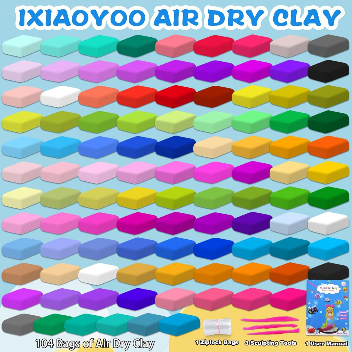 Ixiaoyoo Air Dry Clay, 30 Colors Foam Modeling Clay for School Projects – Fun for Kids & Family - 104 Colors - image 2
